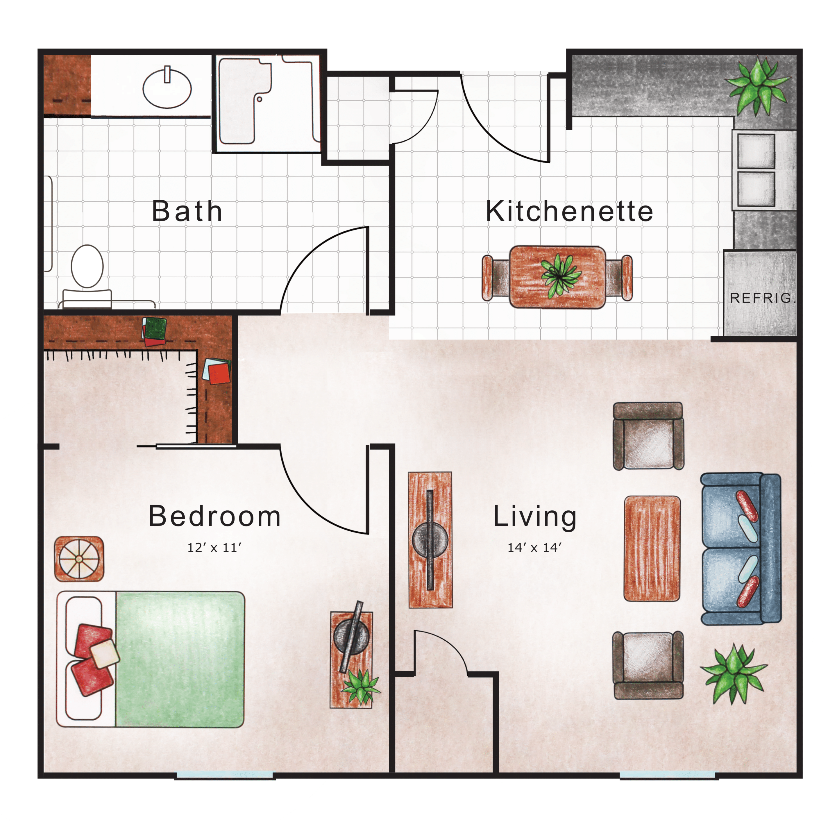 The Heritage At Fountain Point Floor Plan For Assisted Living One Bedroom