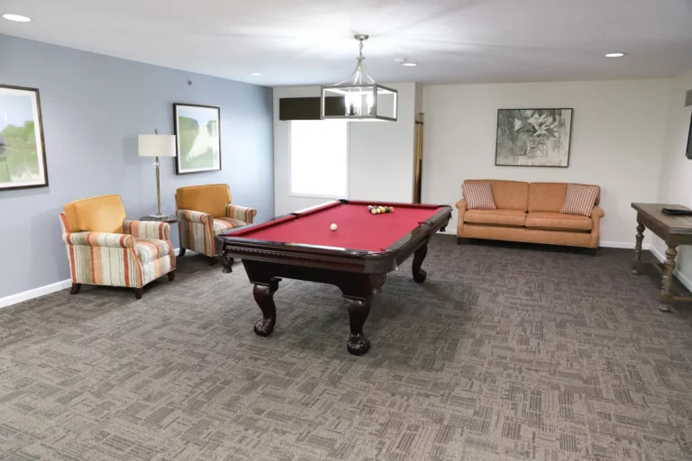 Pool table at senior living community center.