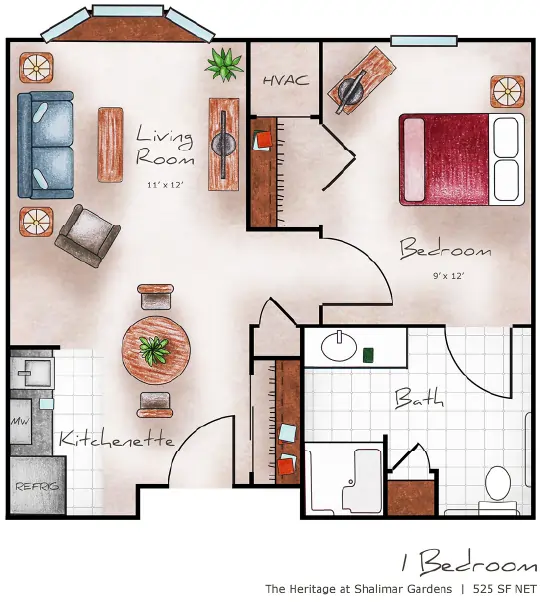 One Bed / One Bath 525 sq. at Shalimar Gardens