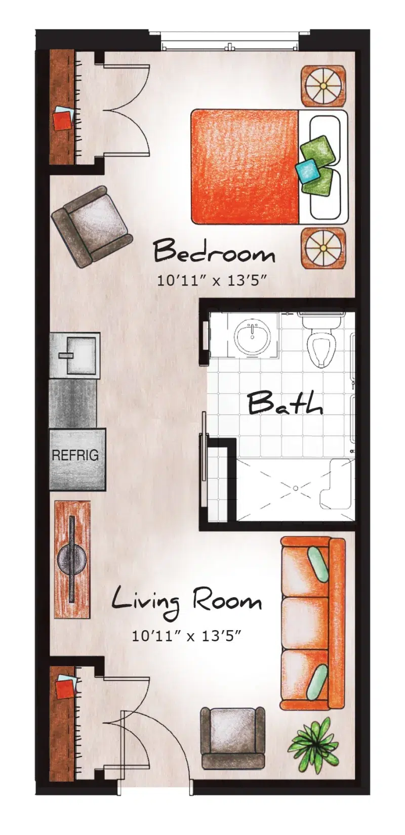 Assited Living One Bedroom 427 sq. ft