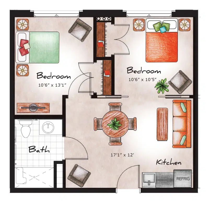 Assited Living Two Bedroom 541 sq. ft