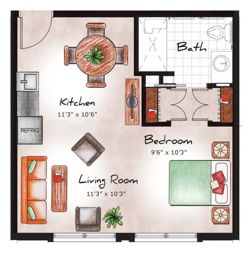 Assited Living Studio 432 sq. ft