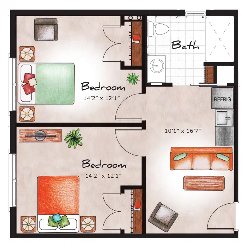 Assited Living Two Bedroom 600 sq. ft