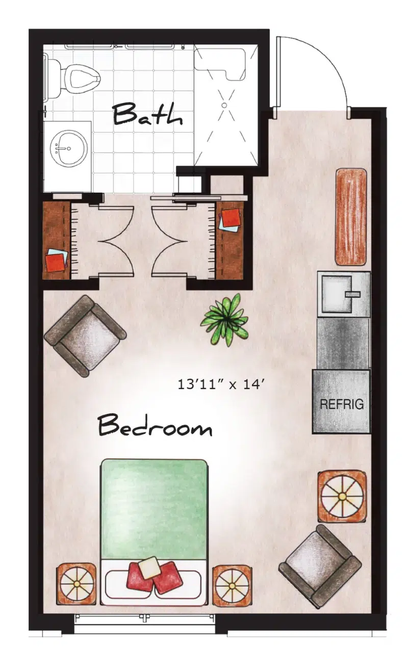 Assited Living Two Bedroom 328 sq. ft